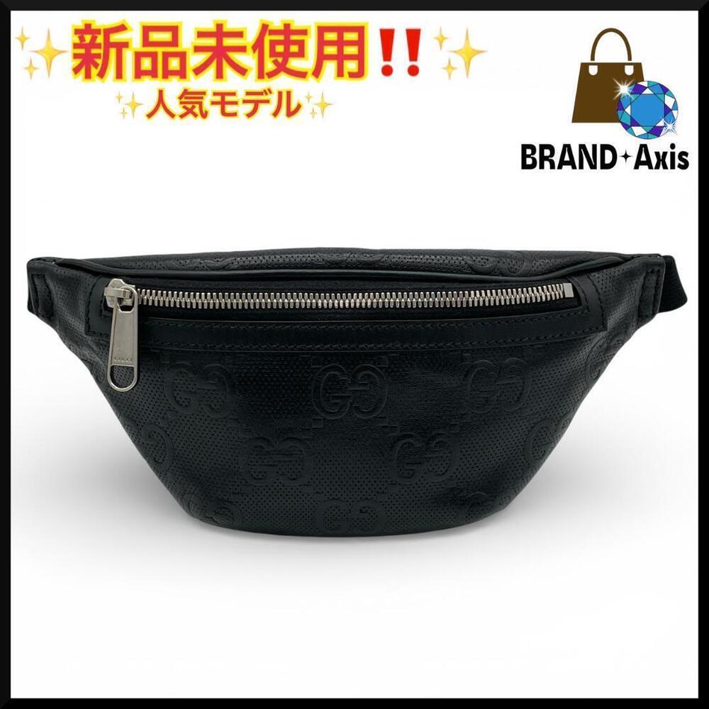 Gucci GUCCI Body Bag Bum Belt GG Embossed Leather Black